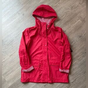 Mo-Ka Santa Fe Apparel Cherry Red Hooded Rain Jacket Striped Lining NWT Size M